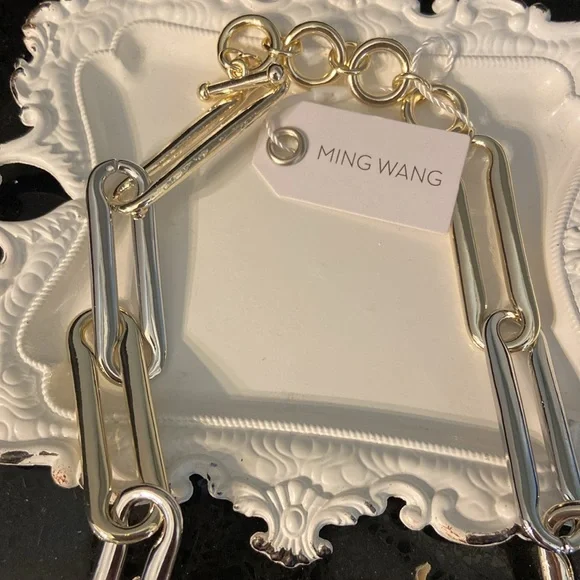 *NWT MING WANG Two Tone Short Link Collar Toggle Closure Necklace - Picture 6 of 7